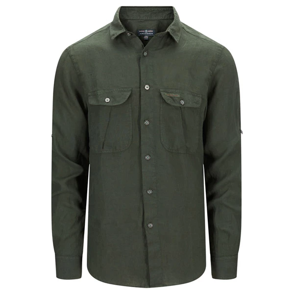 Amundsen Sports Safari Linen Shirt G. Dyed Mens (Olive) 1 Amundsen Sports Safari Linen Shirt G. Dyed Mens (Olive)