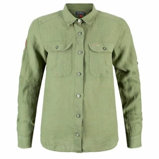 Amundsen Sports Safari Linen Shirt G. Dyed Womens (Leaf Green) -vinter klær Salg Amundsen Sports Safari Linen Shirt G. Dyed Womens Leaf Green3