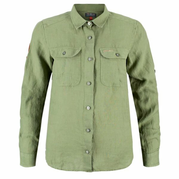 Amundsen Sports Safari Linen Shirt G. Dyed Womens (Leaf Green) 1 Amundsen Sports Safari Linen Shirt G. Dyed Womens (Leaf Green)